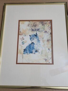 Yorkshire Terrier Dog Watercolor Lithograph Print Framed Carol Ratafia 14"X11.5"